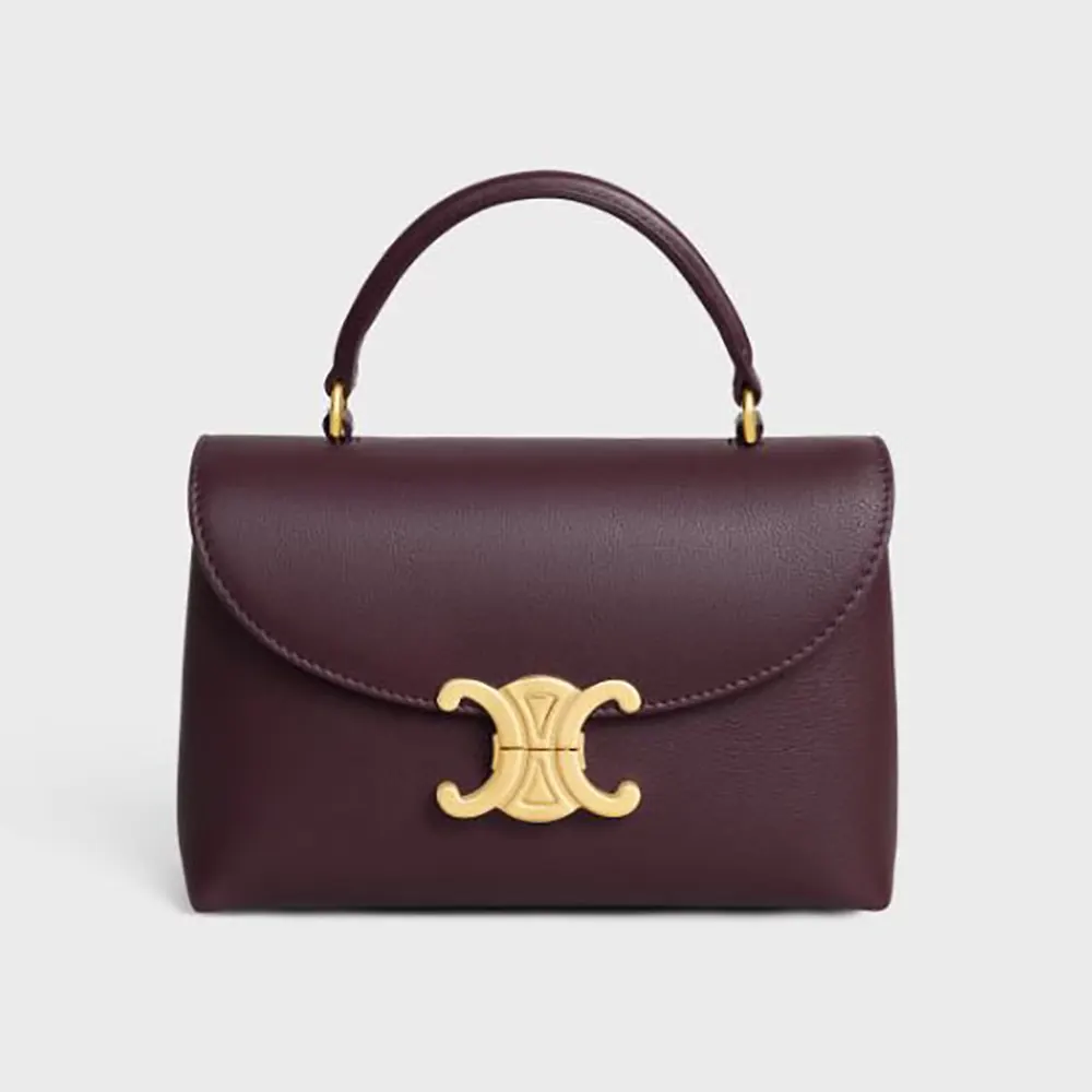 Front view of Celine Women Teen Nino Bag in burgundy calfskin
