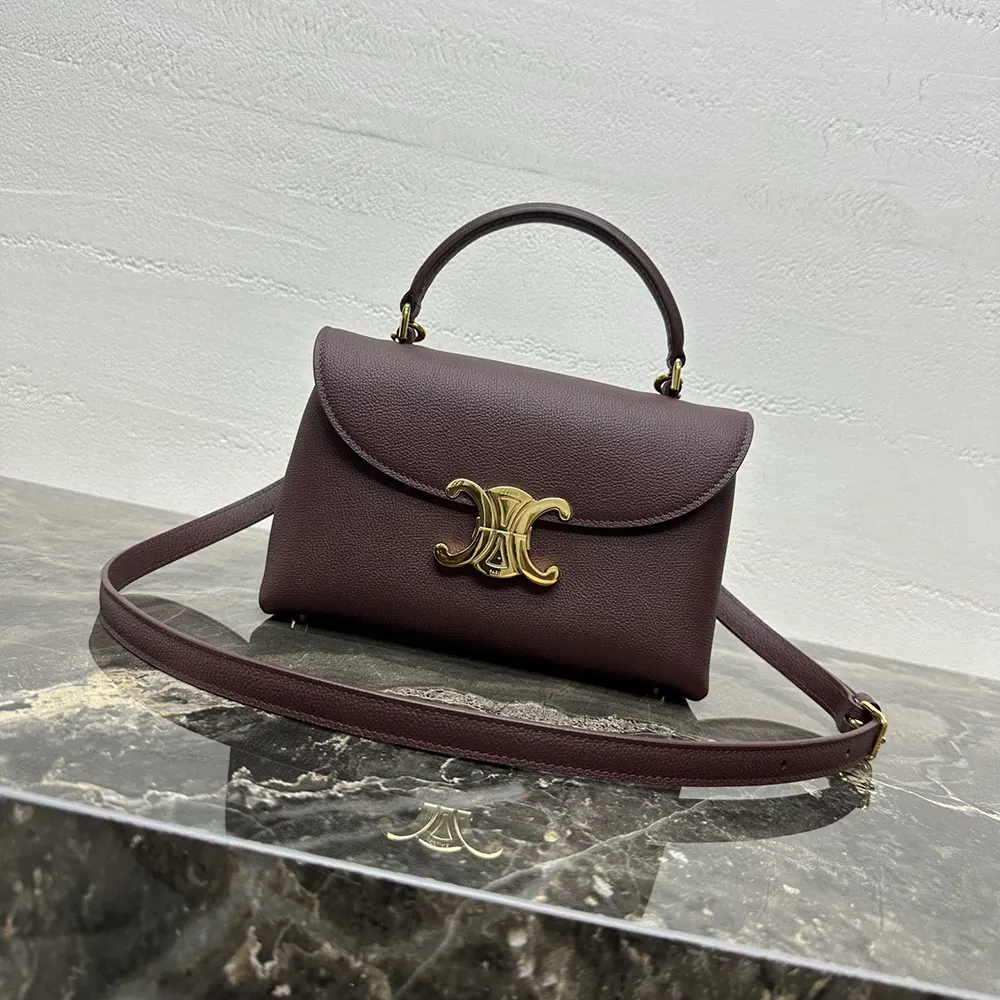Close-up of gold-tone clasp and smooth satinated leather detail