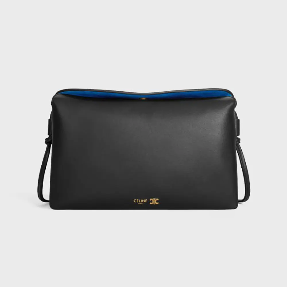 Front view of Celine Women Trio Flap In Smooth Lambskin-Black handbag