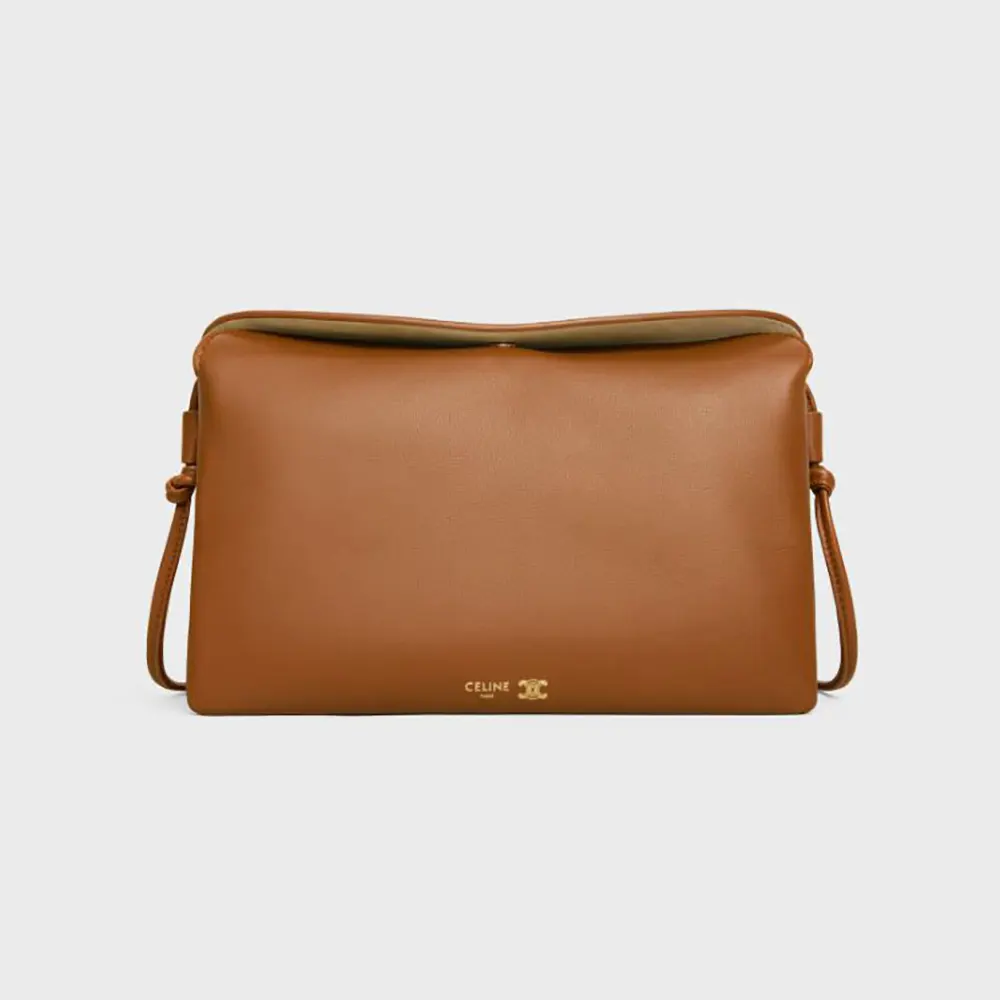 Front view of Celine Women Trio Flap In Smooth Lambskin-Brown bag