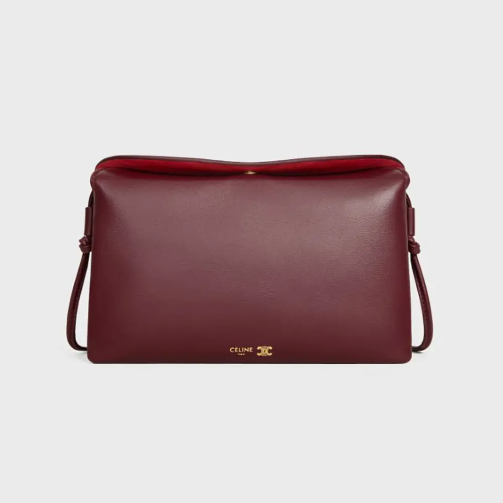 Front view of Celine Women Trio Flap In Smooth Lambskin-Maroon bag
