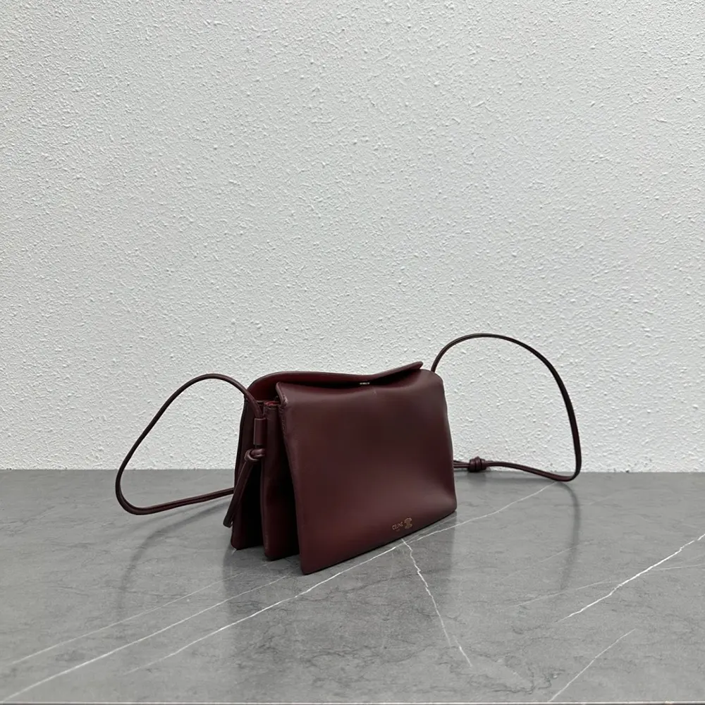 Celine Women Trio Flap In Smooth Lambskin-Maroon - image 4