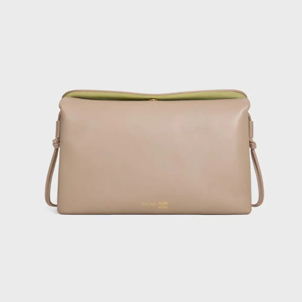 Front view of Celine Women Trio Flap In Smooth Lambskin-Sandy bag