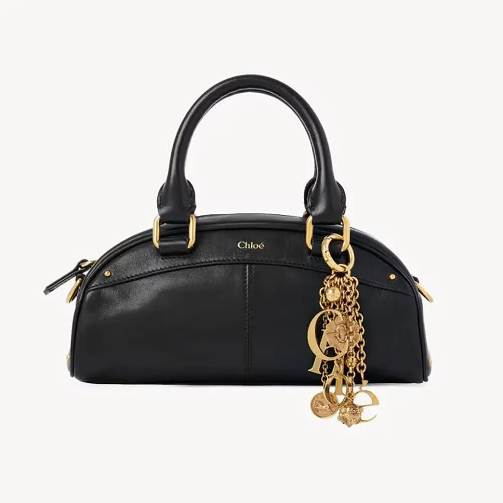 Front view of Chloe Women Small Chloé Bowling Bag In Soft Leather-Black