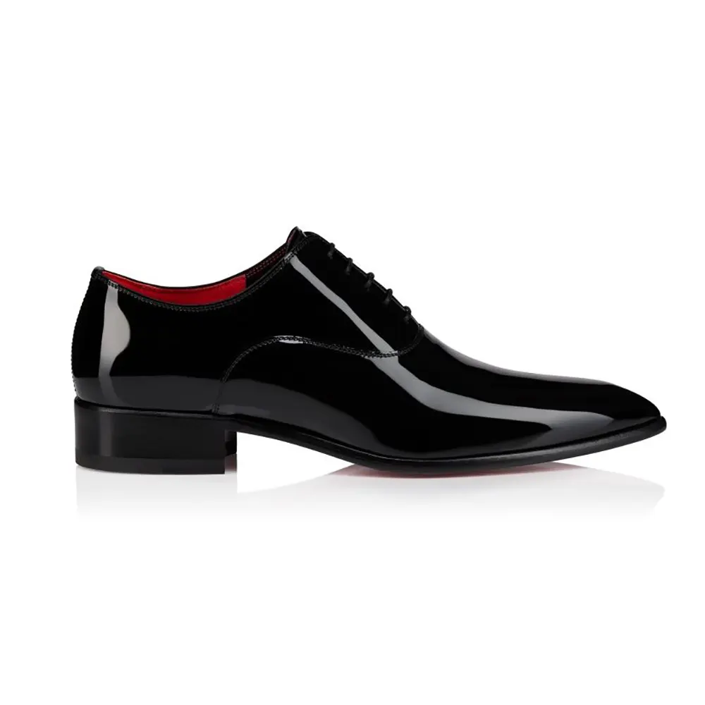 Side profile of Christian Louboutin Men Pelvis Oxfords Patent Calf Leather-Black