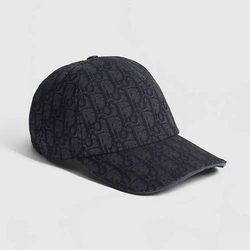 Front view of Dior Unisex Oblique Cap Black Cotton Jacquard showing monogram pattern