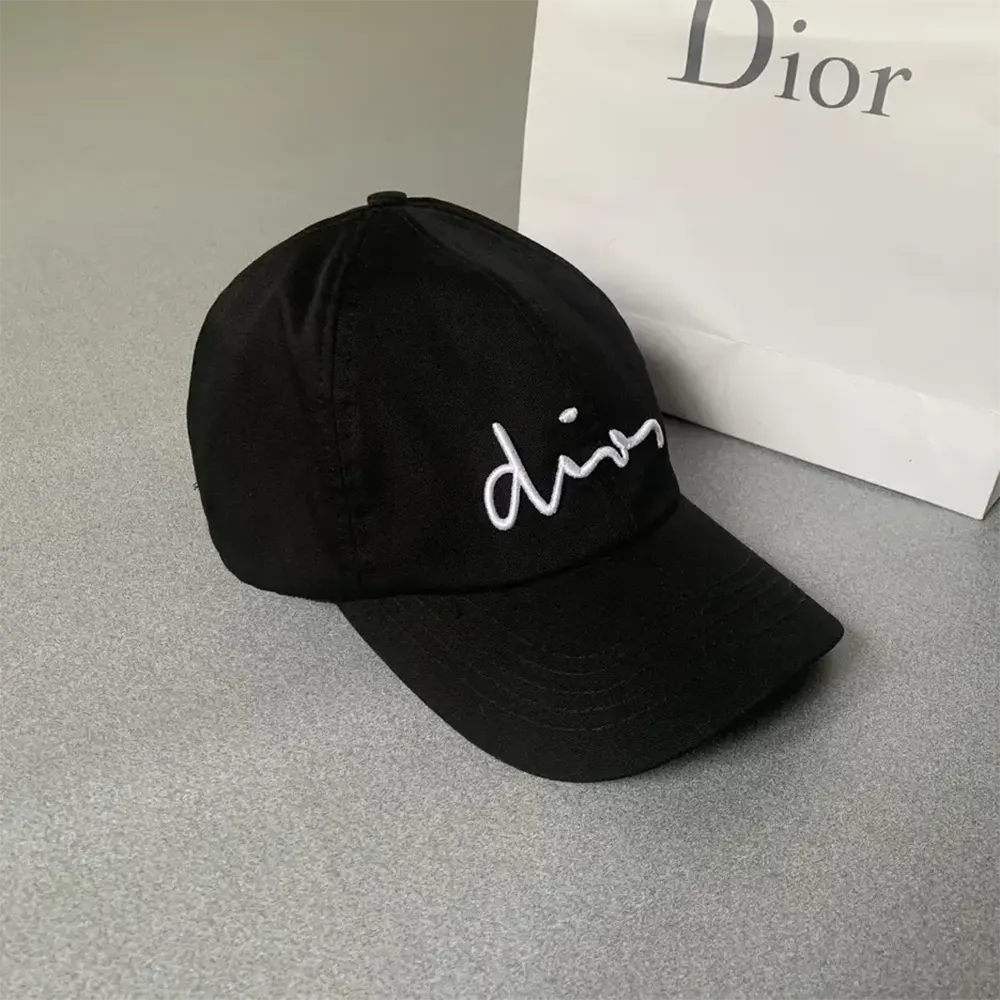 Side profile of Dior Unisex Ribbon Cap Black Cotton Canvas with curved brim