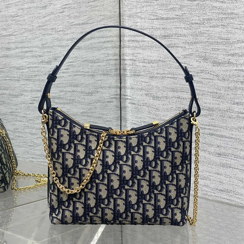 Dior Women 30 Montaigne Diorling Mini Bag with Chain Blue Dior Oblique Jacquard - image 4