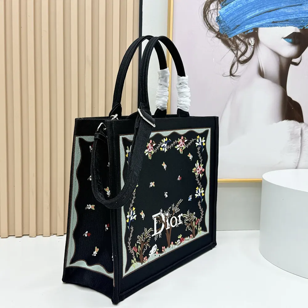 Dior Women Dioramour Medium Dior Book Tote with Strap Black Multicolor Revolution Flowers Embroidery - image 4