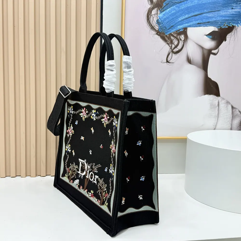 Dior Women Dioramour Medium Dior Book Tote with Strap Black Multicolor Revolution Flowers Embroidery - image 5