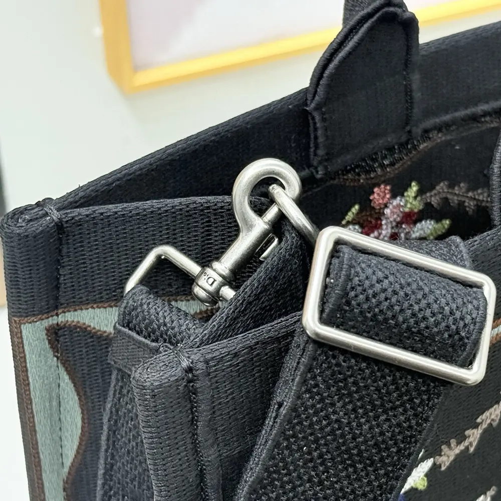 Dior Women Dioramour Medium Dior Book Tote with Strap Black Multicolor Revolution Flowers Embroidery - image 9