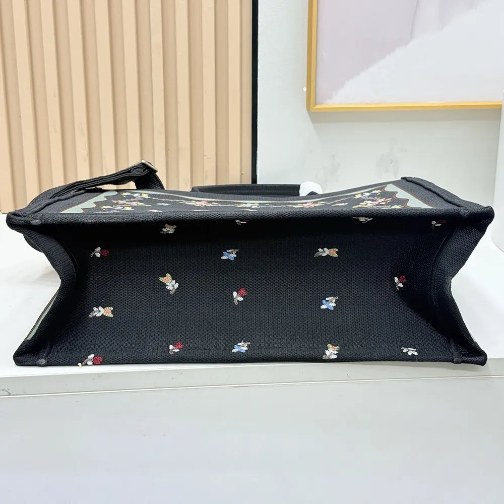 Dior Women Dioramour Medium Dior Book Tote with Strap Black Multicolor Revolution Flowers Embroidery - image 6