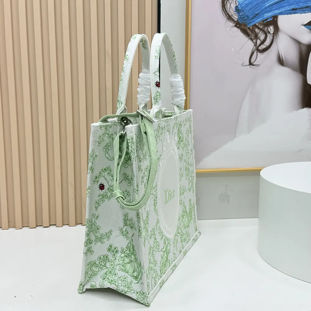 Dior Women Medium Dior Book Tote with Strap Green Multicolor Toile de Jouy Clover Embroidery - image 4