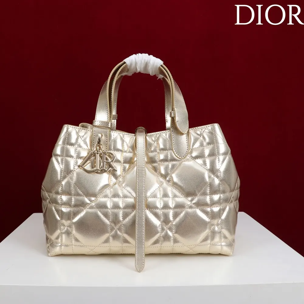 Dior Women Medium Dior Toujours Bag Metallic Gold-Tone Macrocannage Calfskin - image 4