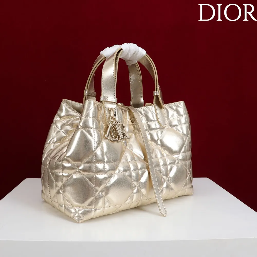 Dior Women Medium Dior Toujours Bag Metallic Gold-Tone Macrocannage Calfskin - image 6