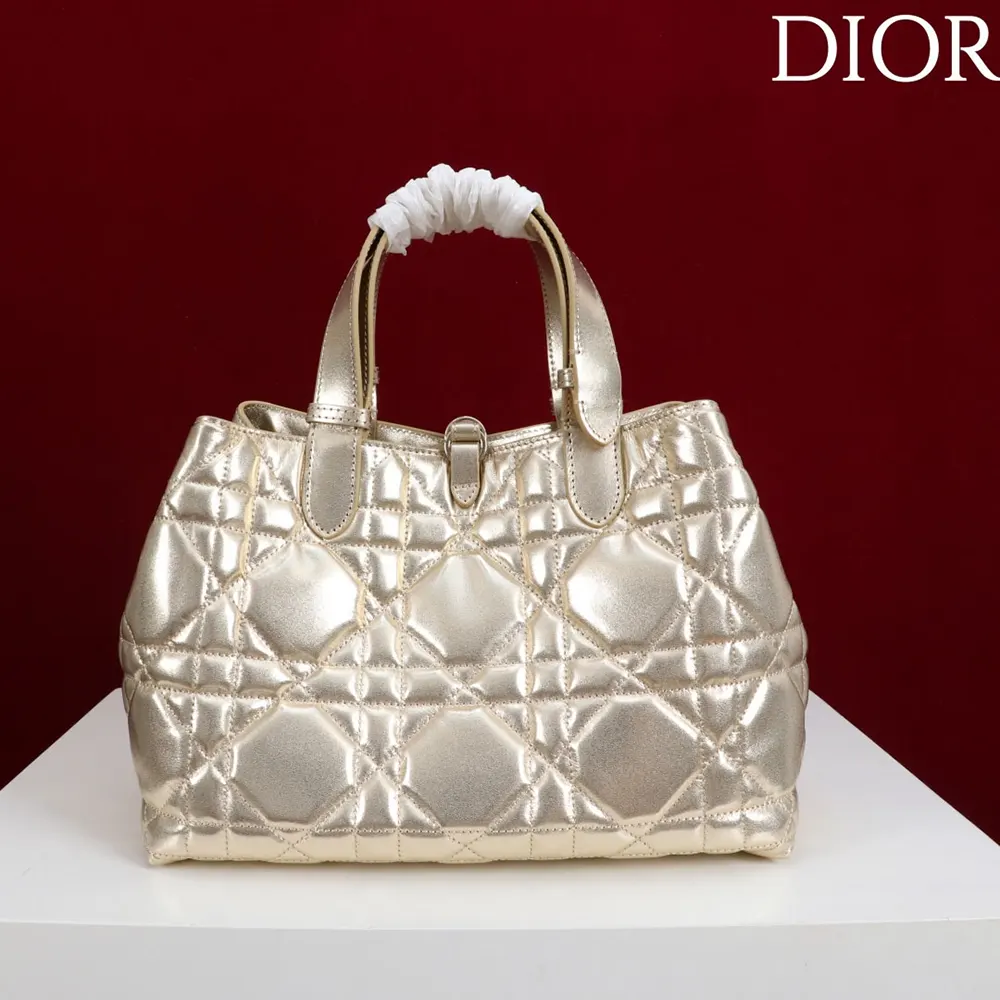 Dior Women Medium Dior Toujours Bag Metallic Gold-Tone Macrocannage Calfskin - image 5