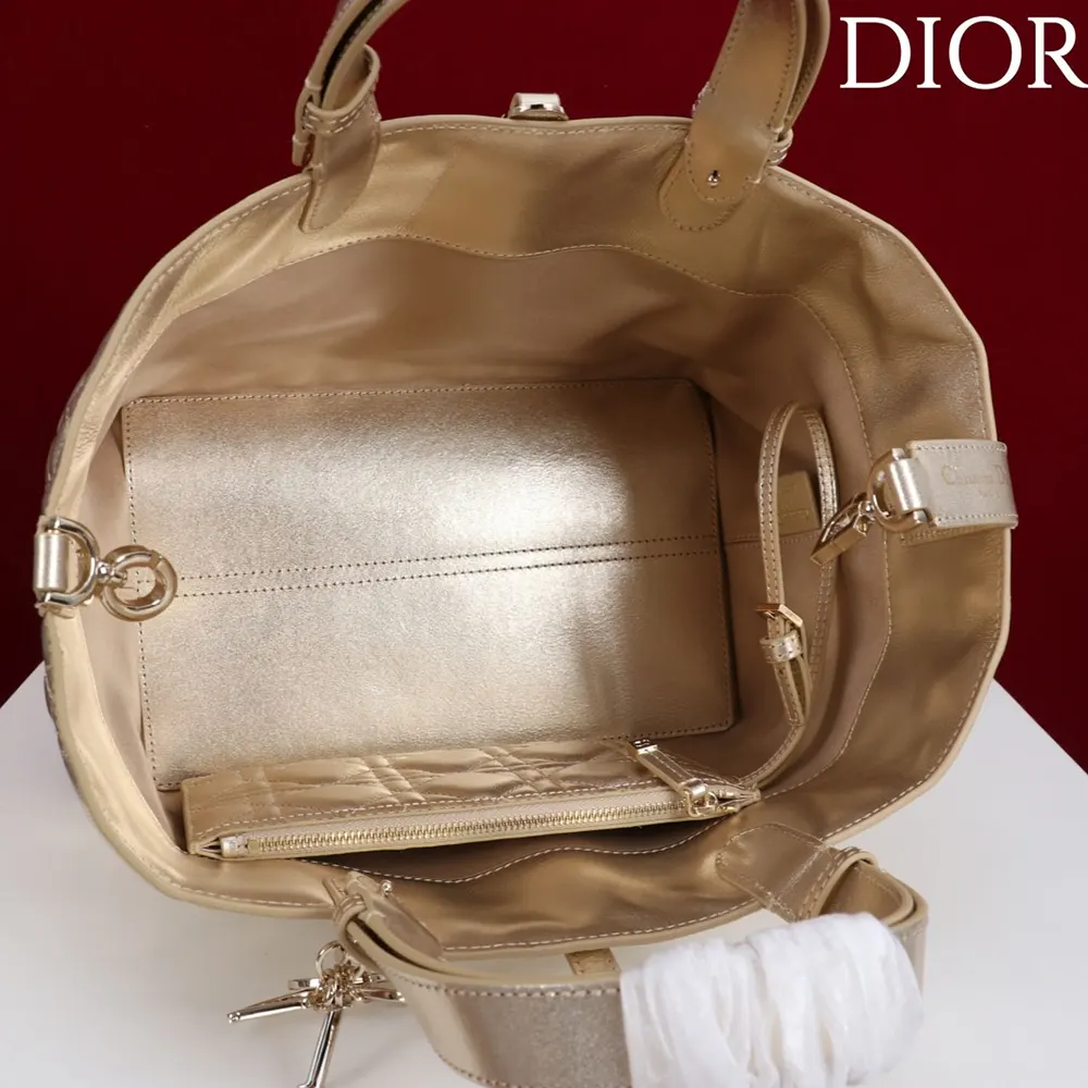 Dior Women Medium Dior Toujours Bag Metallic Gold-Tone Macrocannage Calfskin - image 10