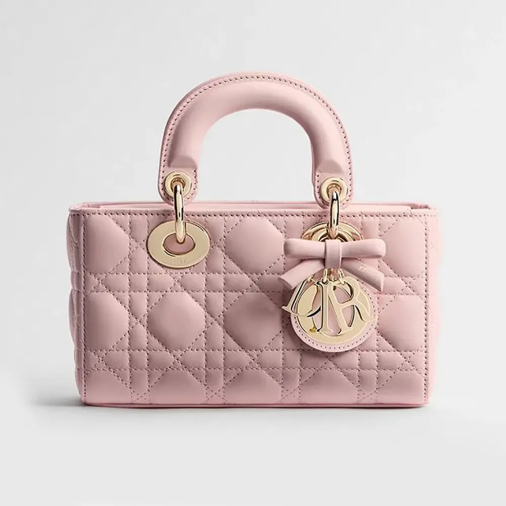 Front view of Dior Women Mini Lady D-Joy Bag Rose Soupir Cannage Lambskin