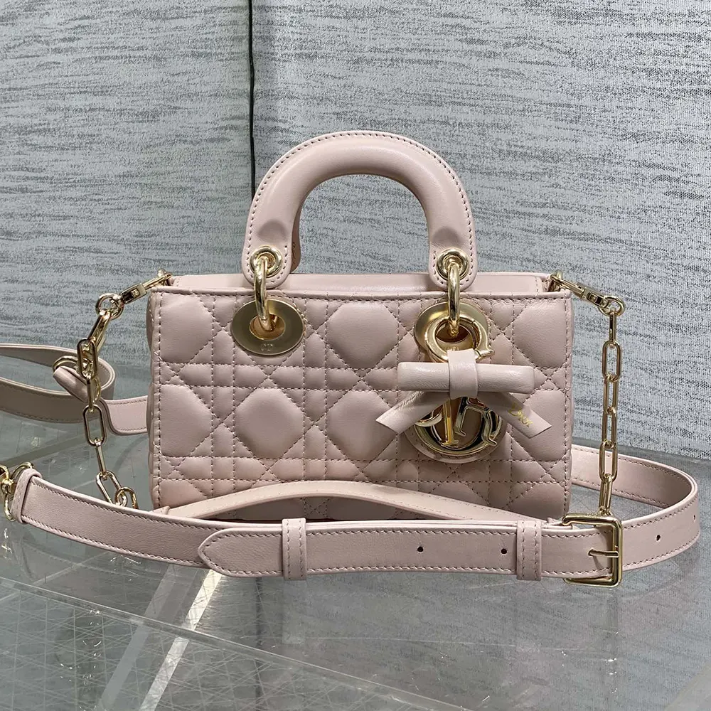 Close-up of silver-tone Cannage quilting on Dior Women Mini Lady D-Joy Bag