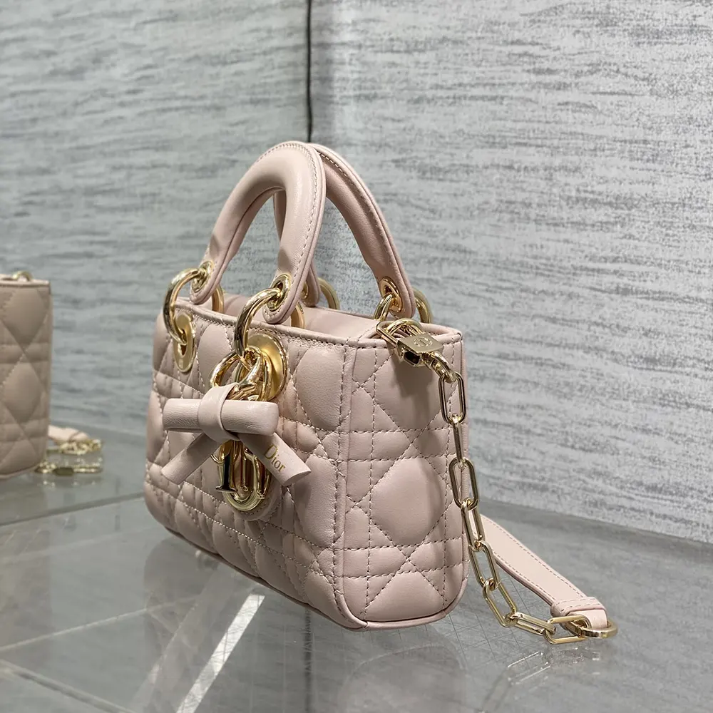 Dior Women Mini Lady D-Joy Bag Rose Soupir Cannage Lambskin - image 5