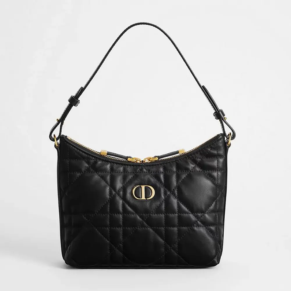 Front view of Dior Women Miss Caro Diorling Mini Bag with chain in black lambskin
