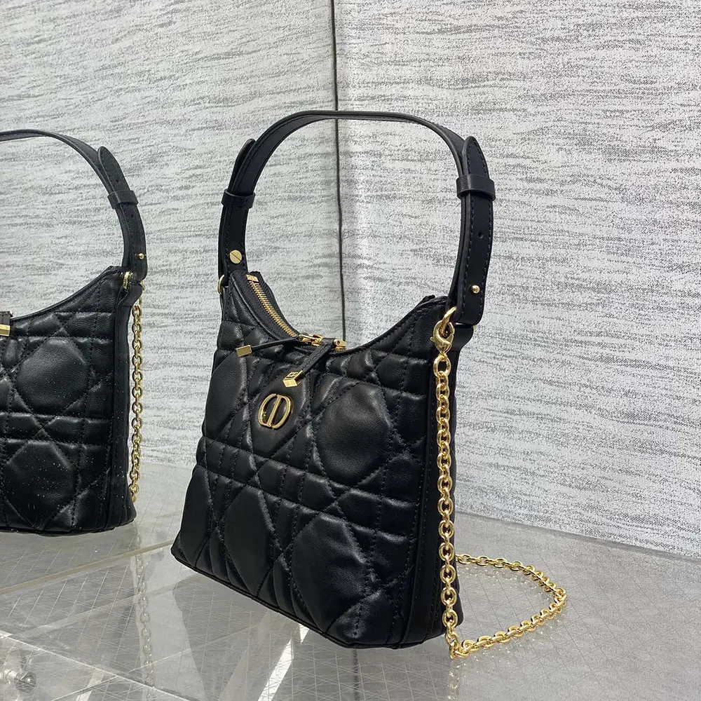 Dior Women Miss Caro Diorling Mini Bag with Chain Black Macrocannage Lambskin - image 5