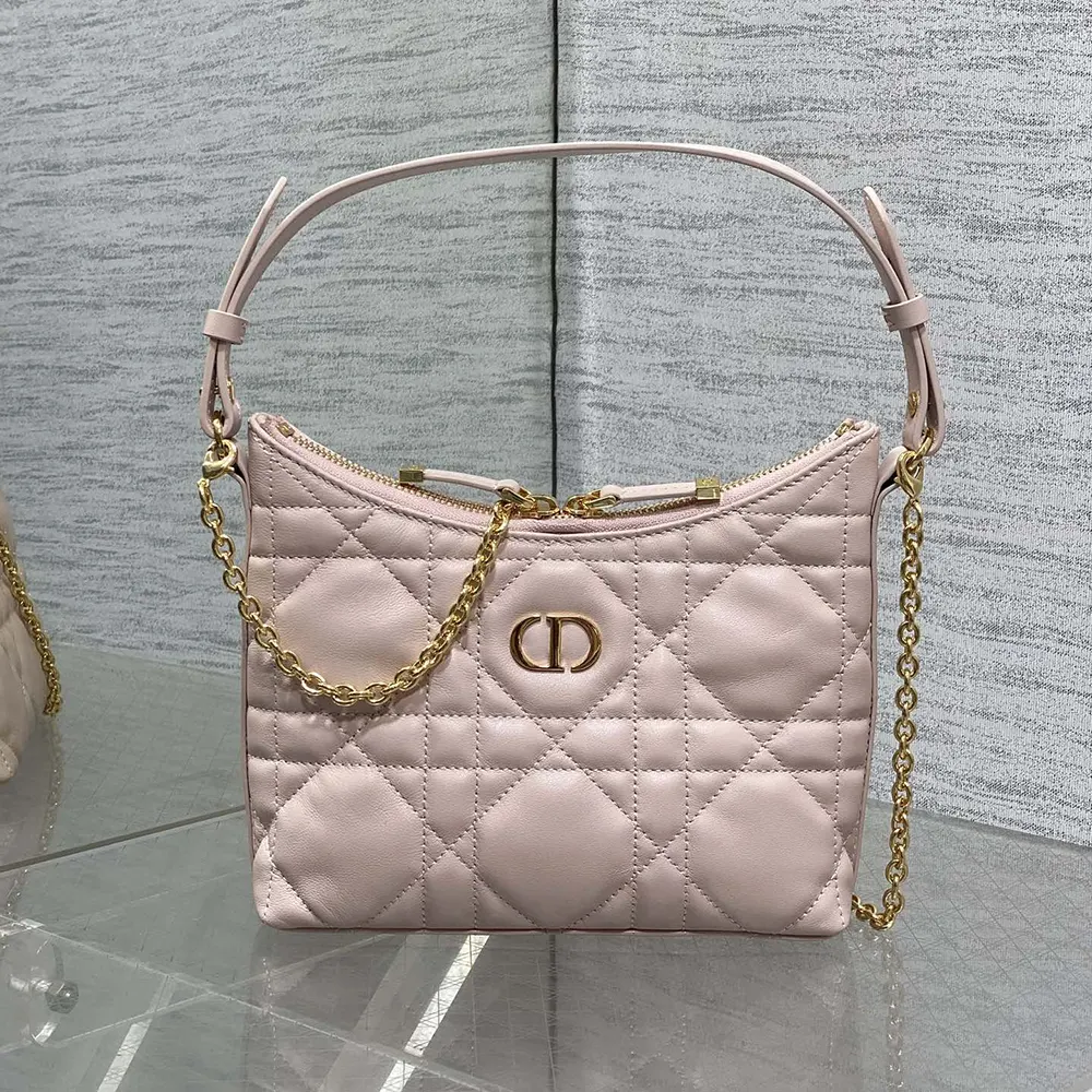 Side angle showing silver chain hardware on Dior Women Miss Caro Diorling