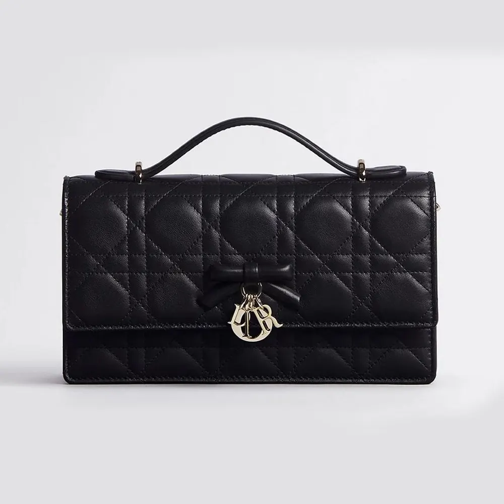 Front view of Dior Women My Dior Mini Bag Black Cannage Lambskin
