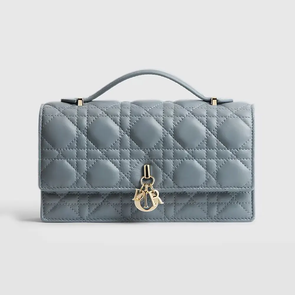 Front view of Dior Women My Dior Mini Bag Cloud Blue Cannage Lambskin