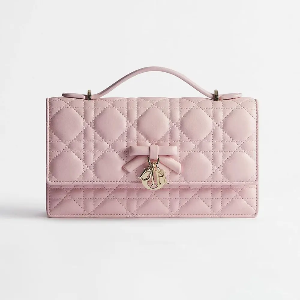 Front view of Dior Women My Dior Mini Bag Rose Soupir Cannage Lambskin