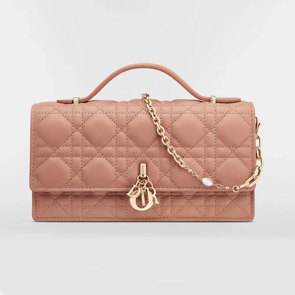Front view of Dior Women My Dior Mini Bag Rose des Vents Cannage Lambskin