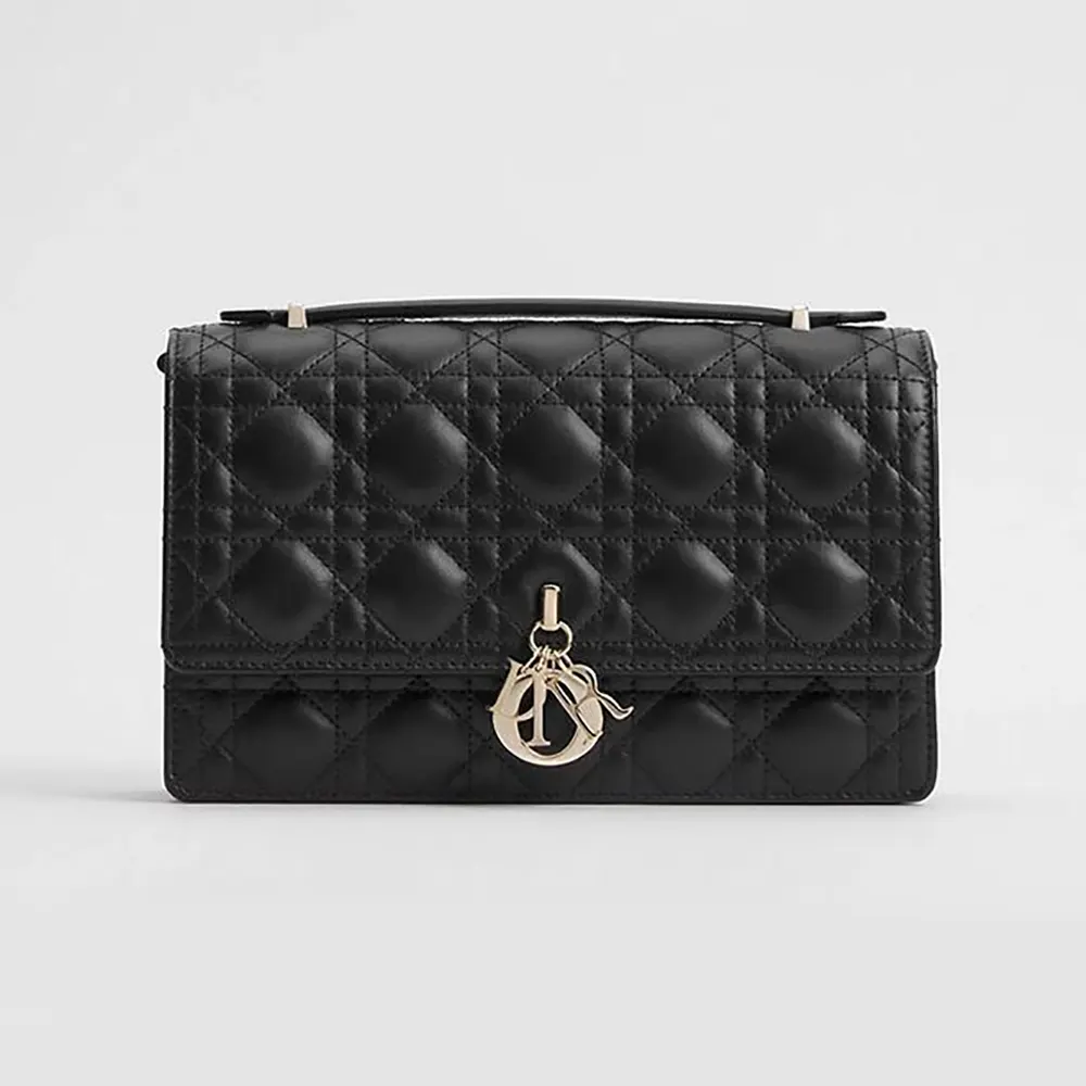Front view of Dior Women My Dior Top Handle Bag Black Cannage Lambskin