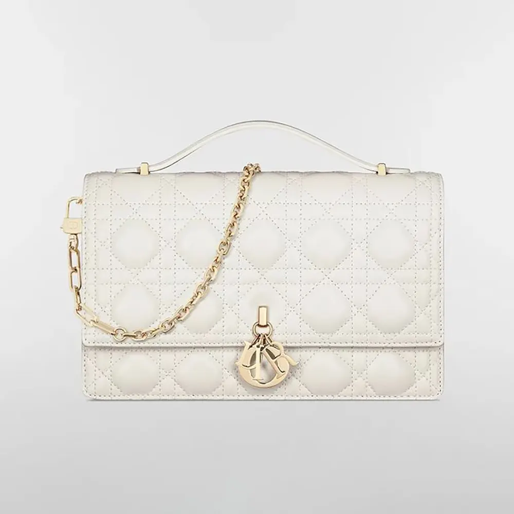 Front view of Dior Women My Dior Top Handle Bag Latte Cannage Lambskin