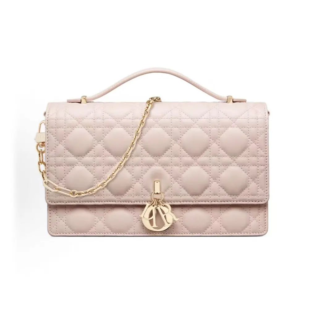 Front view of Dior Women My Dior Top Handle Bag Pink Cannage Lambskin