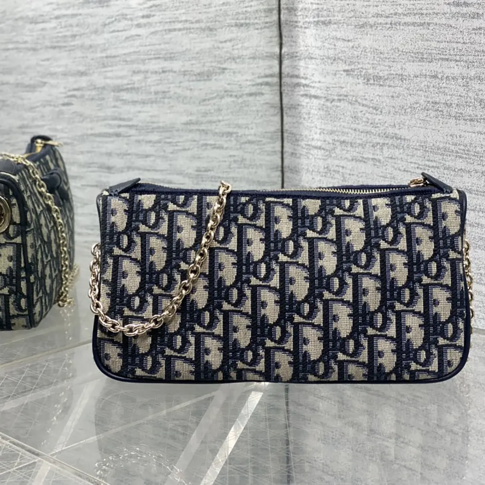 Dior Women Oblique Bow Pouch with Chain Blue Dior Oblique Jacquard - image 4