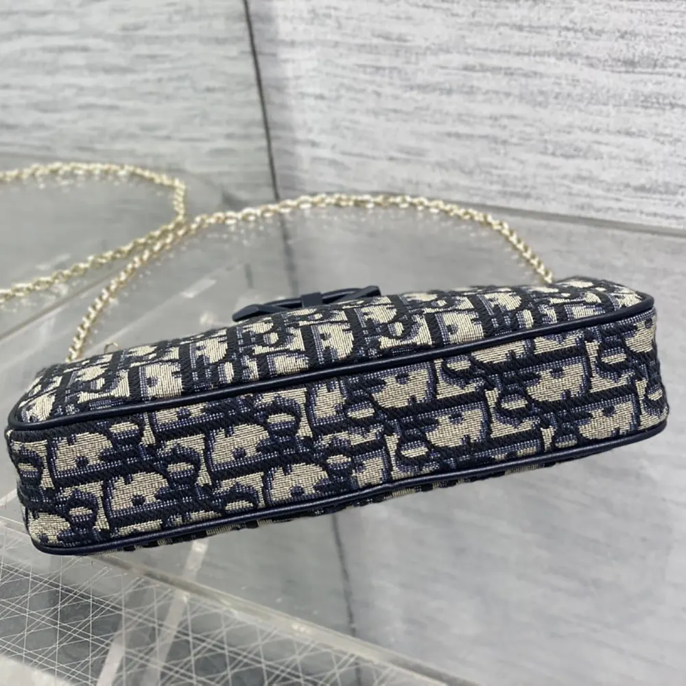 Dior Women Oblique Bow Pouch with Chain Blue Dior Oblique Jacquard - image 6