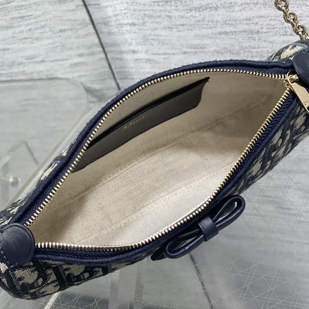 Dior Women Oblique Bow Pouch with Chain Blue Dior Oblique Jacquard - image 7