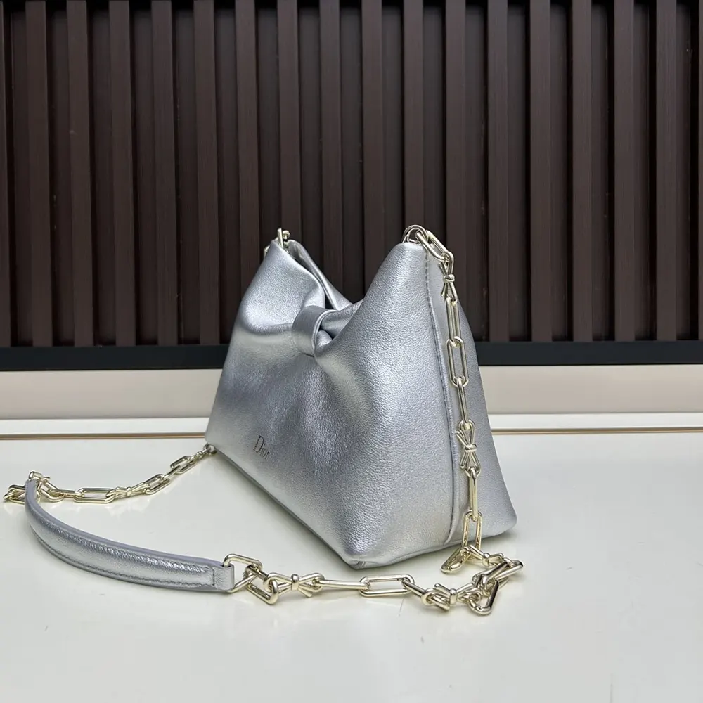 Dior Women Or Small Dior Bow Bag Silver-Tone Laminated Lambskin - image 4