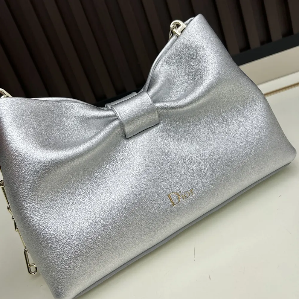 Dior Women Or Small Dior Bow Bag Silver-Tone Laminated Lambskin - image 6