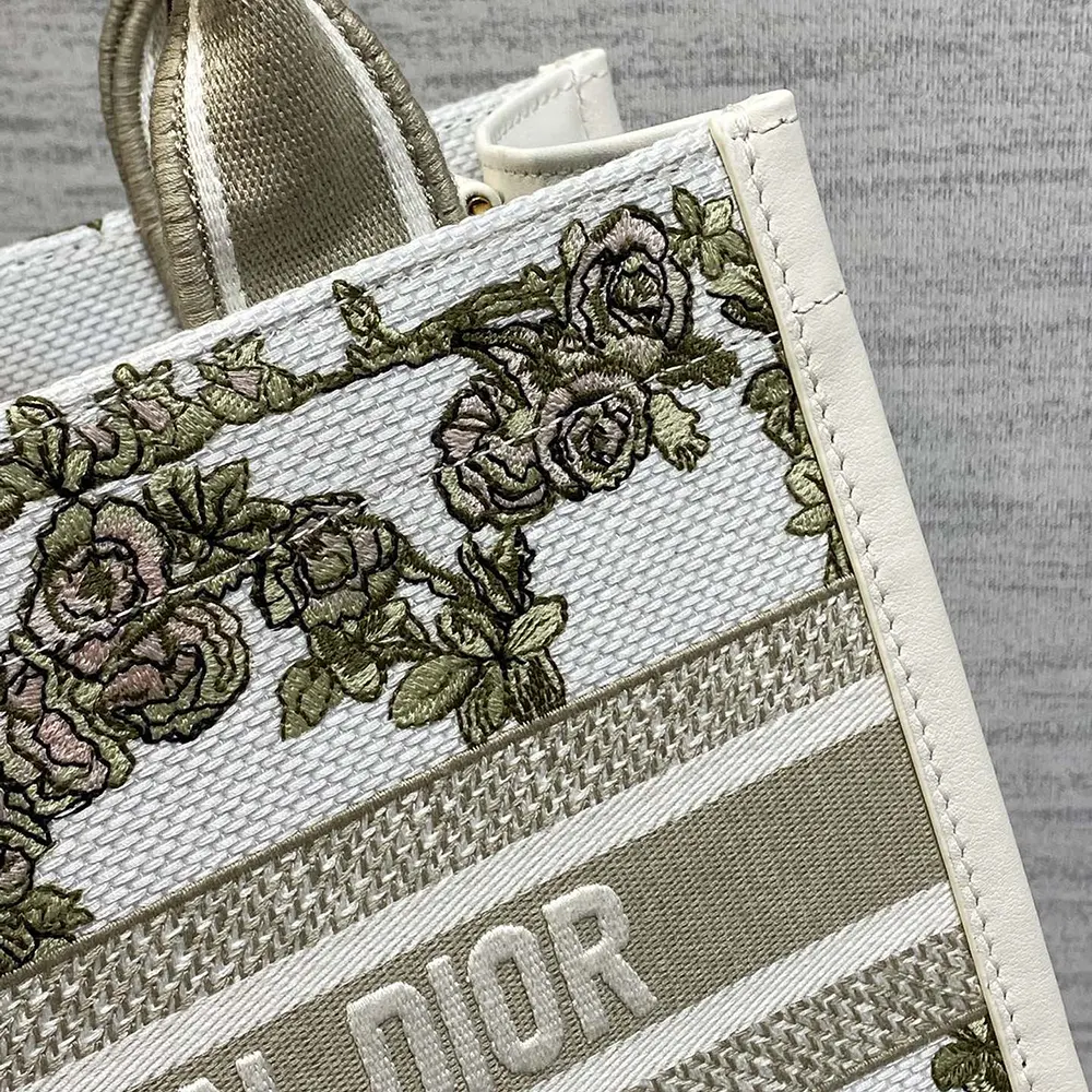 Dior Women Small Dior Book Tote Multicolor Amour de Roses Embroidery and Latte Calfskin - image 8