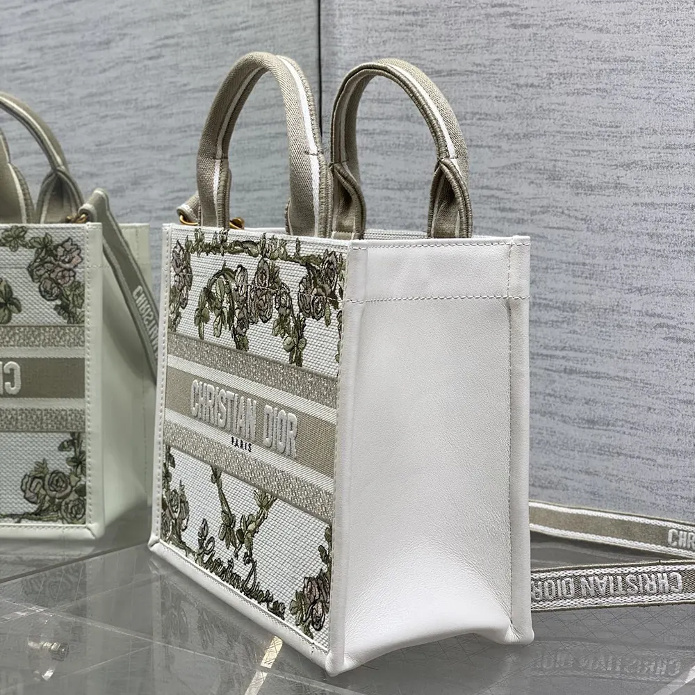 Dior Women Small Dior Book Tote Multicolor Amour de Roses Embroidery and Latte Calfskin - image 4