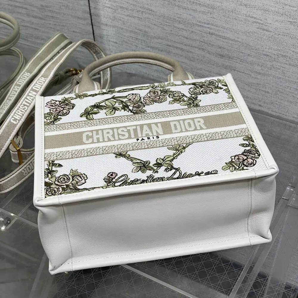 Dior Women Small Dior Book Tote Multicolor Amour de Roses Embroidery and Latte Calfskin - image 5