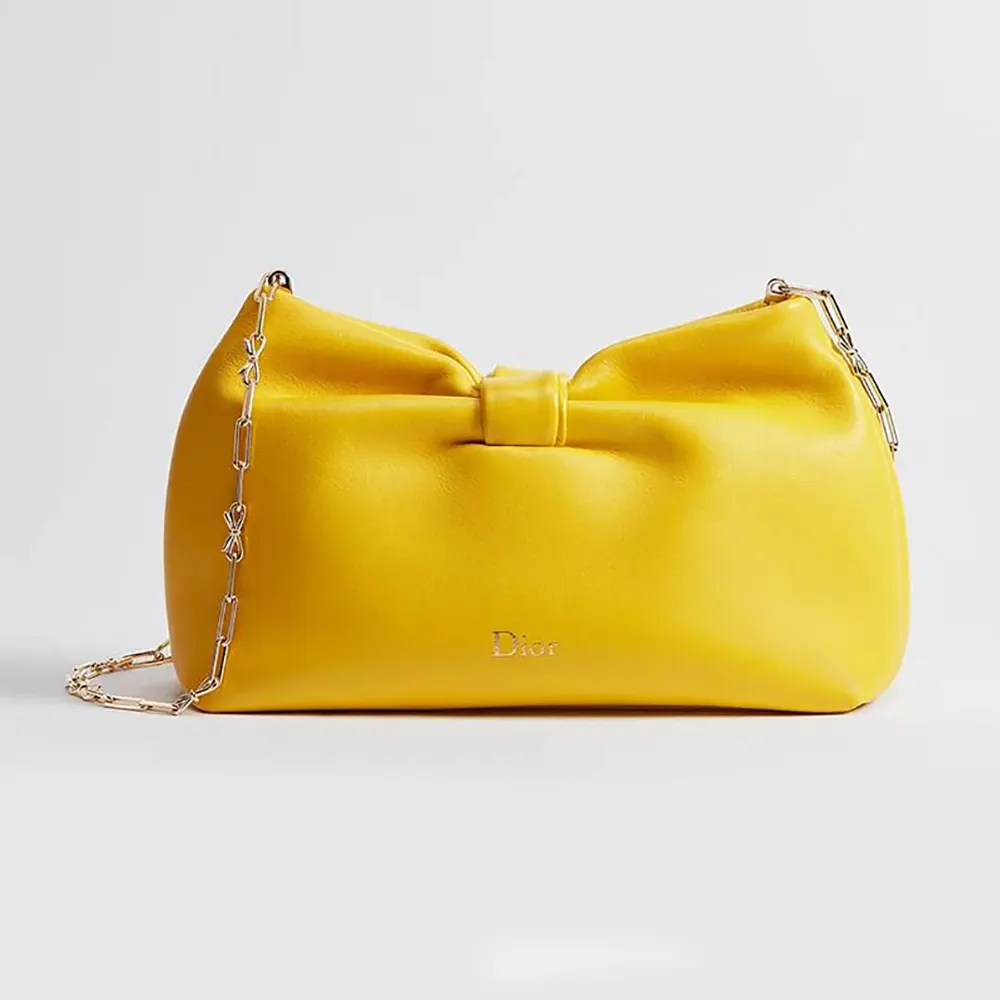 Front view of Dior Women Small Dior Bow Bag Buttercup Lambskin