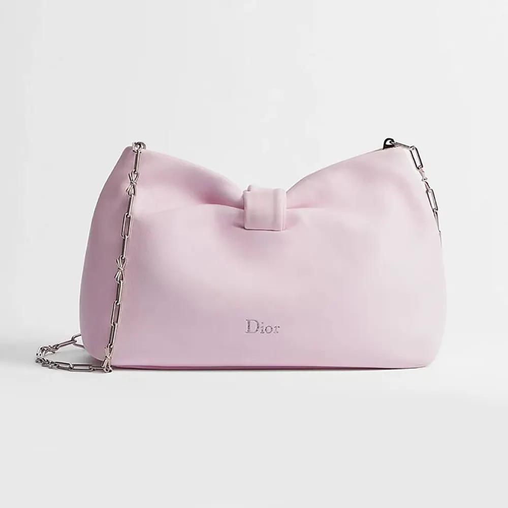 Front view of Dior Women Small Dior Bow Bag Rose Songe lambskin