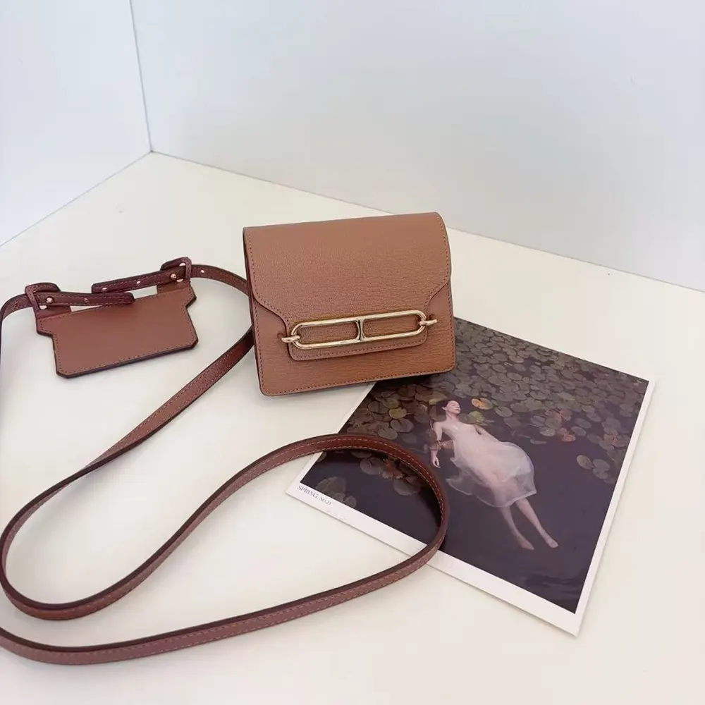 Close-up of brown calfskin leather texture on Hermes Women Roulis Slim Wallet-Brown