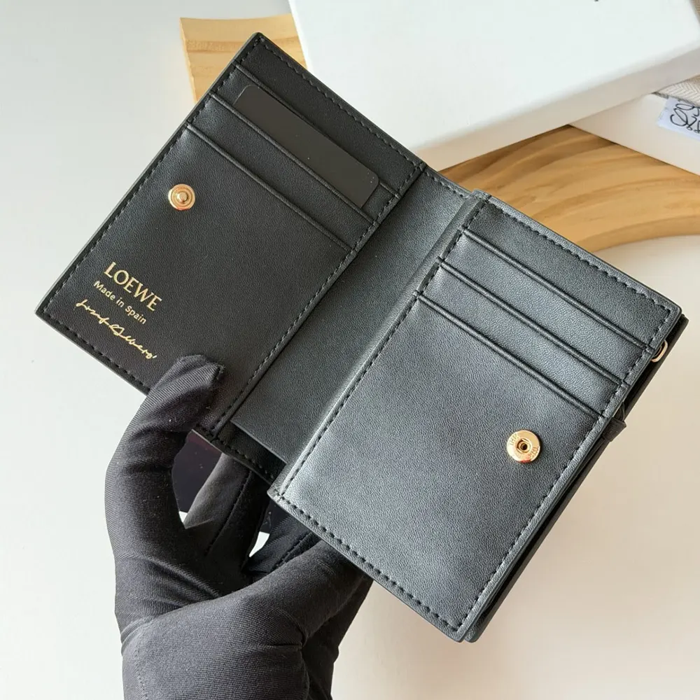 Loewe Unisex Compact Wallet in Nappa Calfskin-Black - image 9