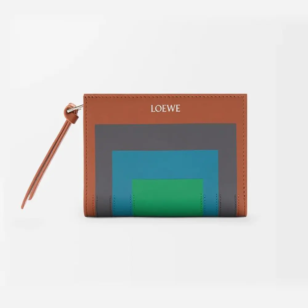 Front view of Loewe Unisex Compact Wallet in Nappa Calfskin-Brown