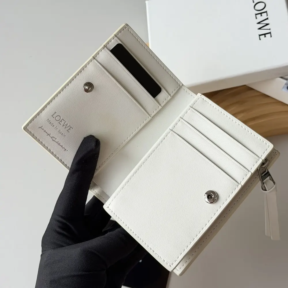 Loewe Unisex Compact Wallet in Nappa Calfskin-White - image 7