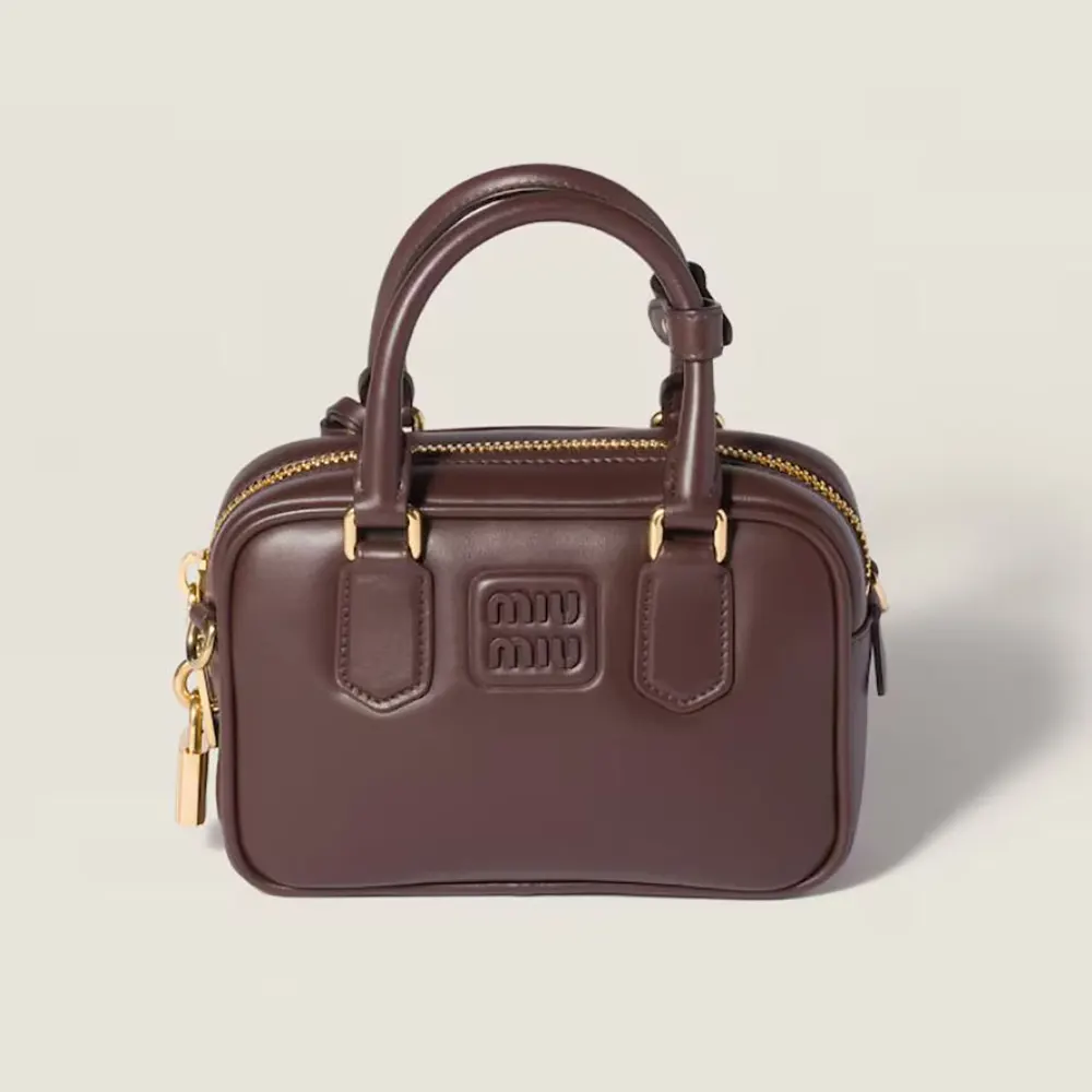 Front view of Miu Miu Women Arcadie Leather Bag-Bordeaux with silver hardware