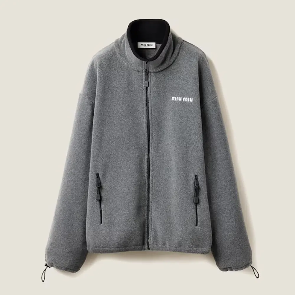 Front view of Miu Miu Women Fleece sweatshirt-Grey showing relaxed fit